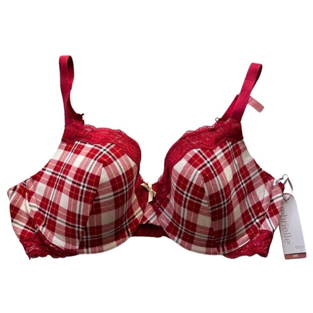 Ambrielle Organic Cotton Demi Classic Racerback Red Plaid Bra Size 38D - Picture 4 of 11